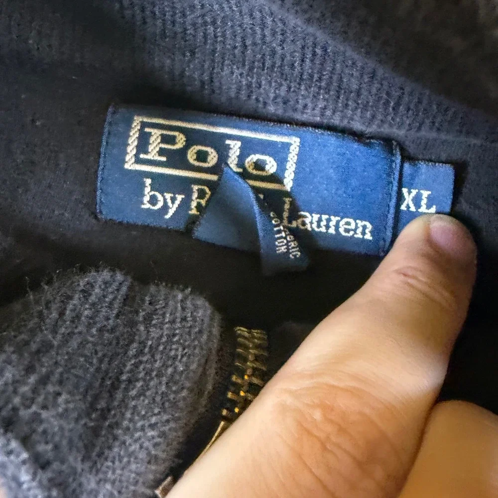 Polo Ralph Lauren‎ Mens XL Black Ribbed Cotton Quarter Zip Pullover Sweater Pony